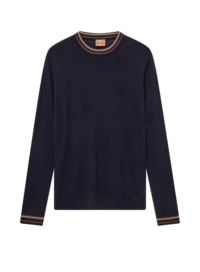511830 469 MosMosh MMGAdam Contrast Crew Neck Knit Navy