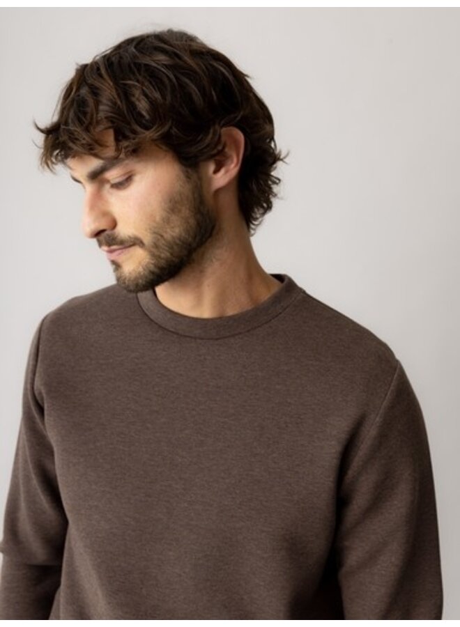 510100 591 MosMosh MMGAbel Crew Neck Sweat Chocolate Brown Melange