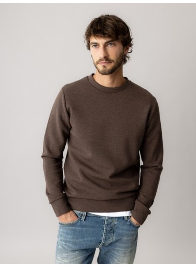 510100 591 MosMosh MMGAbel Crew Neck Sweat Chocolate Brown Melange