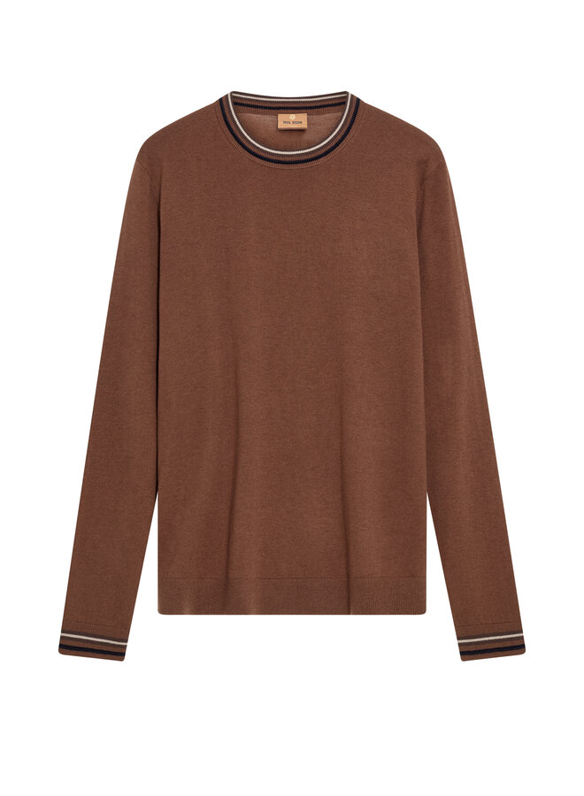 511830 289 Mos Mosh  Gallery MMG Adam Contrast Crew Neck Knit Cocoa Brown