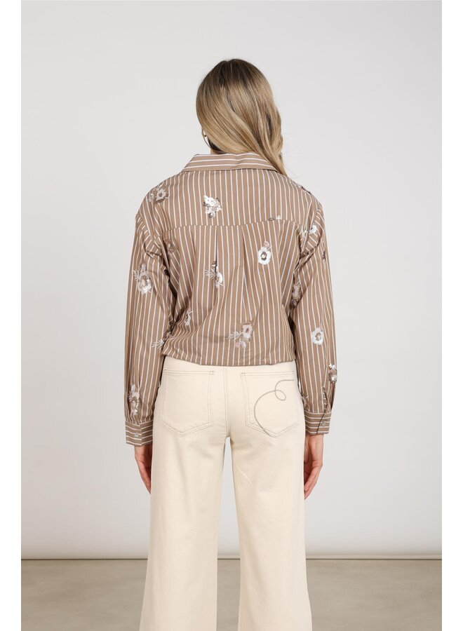 NKF02137 340 Nukus Newport Blouse Stripe Flower Taupe/Offwhite