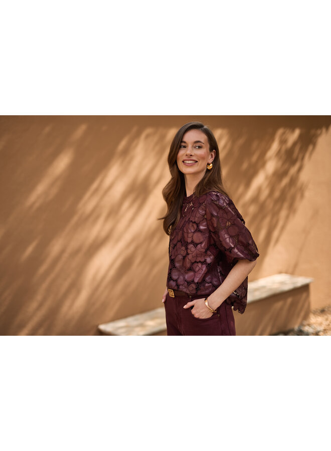 NKF01066 333 Nukus Nicole Top Flower PU Cherry