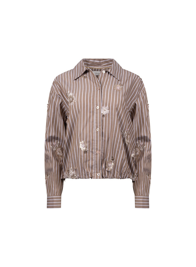 NKF02137 340 Nukus Newport Blouse Stripe Flower Taupe/Offwhite