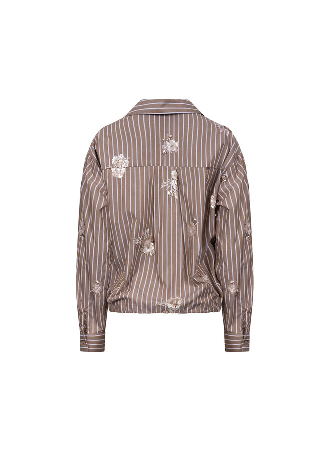 NKF02137 340 Nukus Newport Blouse Stripe Flower Taupe/Offwhite