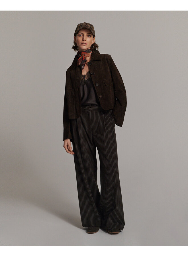 4s3030-12495 754 Summum Trousers wide leg Viscose blend stripe Dark chocolate