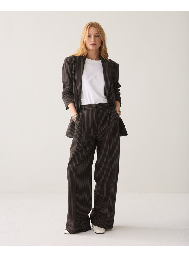 4s3030-12495 754 Summum Trousers wide leg Viscose blend stripe Dark chocolate