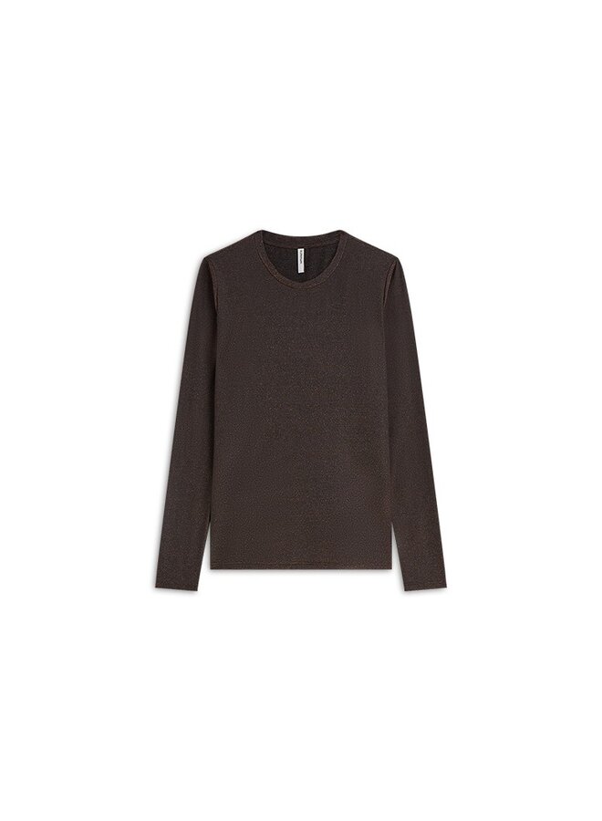 3s5394-30180 754 Summum Round Neck Top Long Sleeve Mesh Solid Dark chocolate