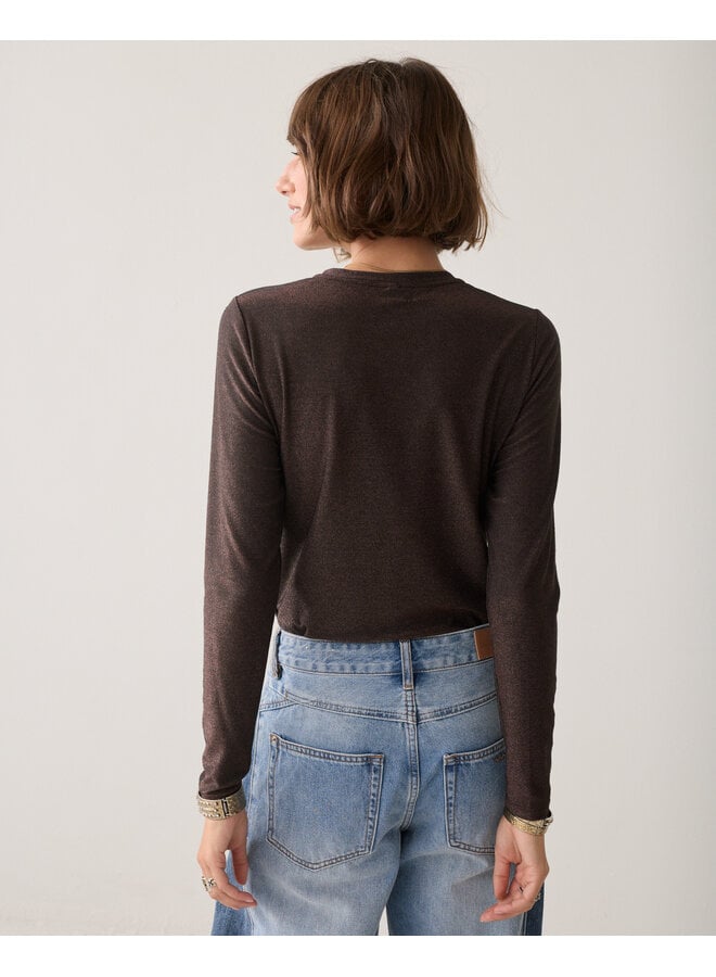 3s5170-30644 754 Summum Basic tee Soft lurex jersey Dark chocolate