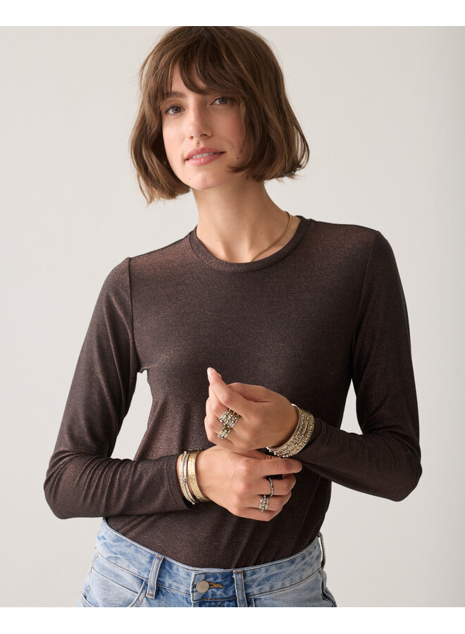 3s5170-30644 754 Summum Basic tee Soft lurex jersey Dark chocolate