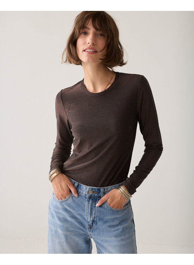 3s5170-30644 754 Summum Basic tee Soft lurex jersey Dark chocolate