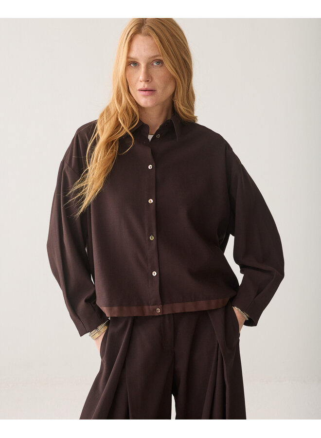 2s3543-12483 754 Summum Blouse Viscose twill Dark chocolate