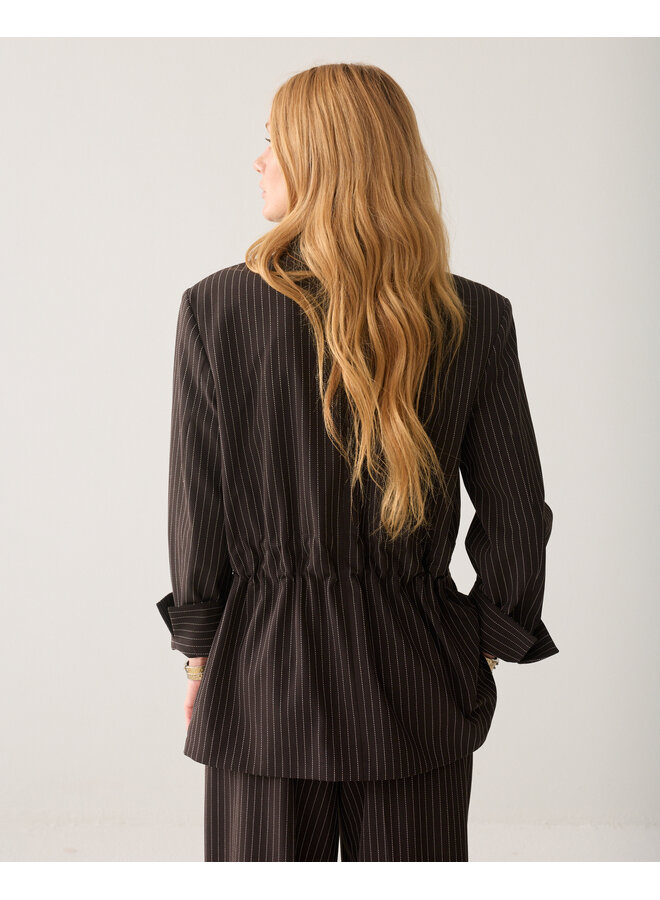 1s1325-12495 754 Summum Blazer Viscose blend stripe Dark chocolate