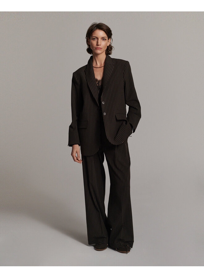 4s3030-12495 754 Summum Trousers wide leg Viscose blend stripe Dark chocolate