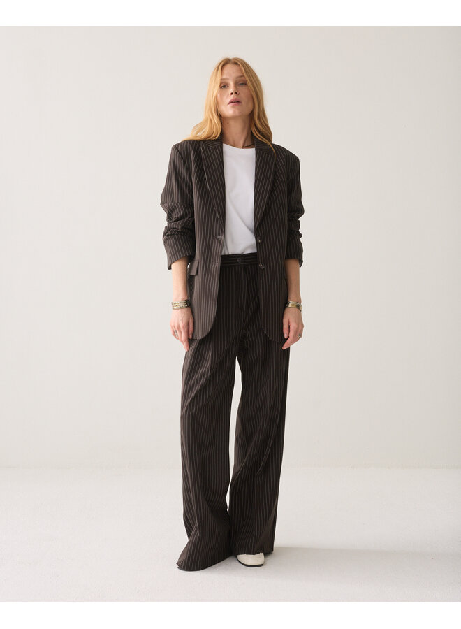 4s3030-12495 754 Summum Trousers wide leg Viscose blend stripe Dark chocolate