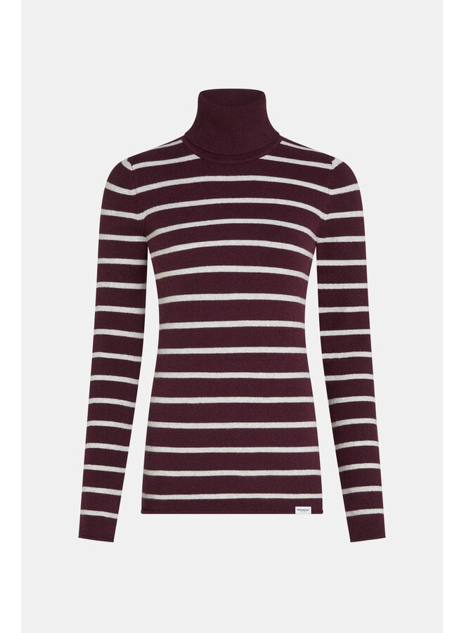 W26B435 351-83m Penn en Ink Jumper stripe aubergine grey mel.