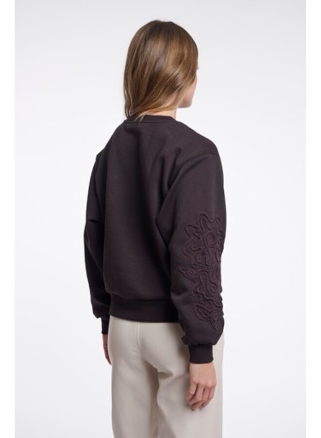 Manar.7002612 Rino en Pelle Crew neck sweater with applicated sleeves Coffee roast