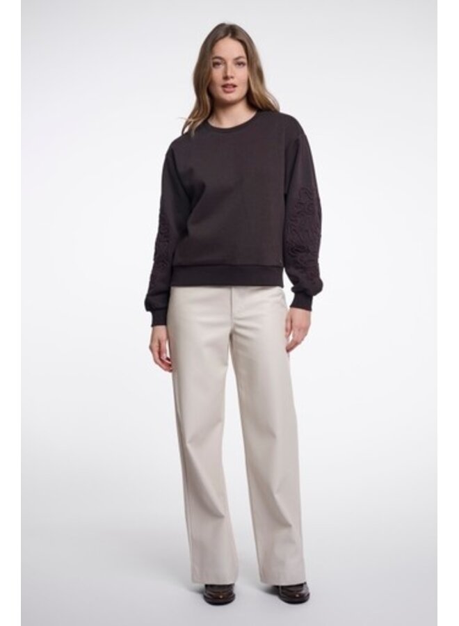 Manar.7002612 Rino en Pelle Crew neck sweater with applicated sleeves Coffee roast