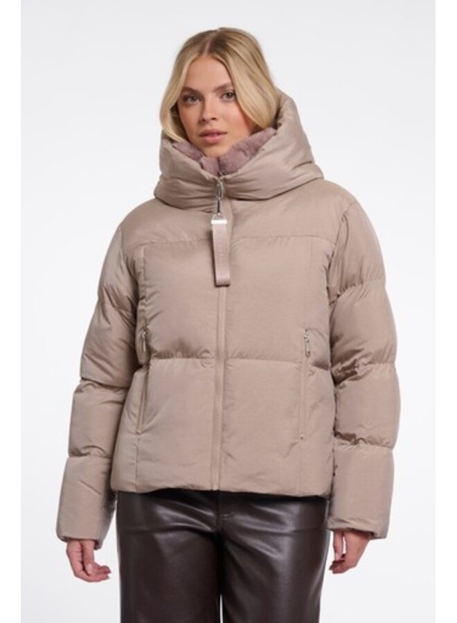 Joni.7002612 Rino en Pelle Padded jacket with detachable collar Mocha latte