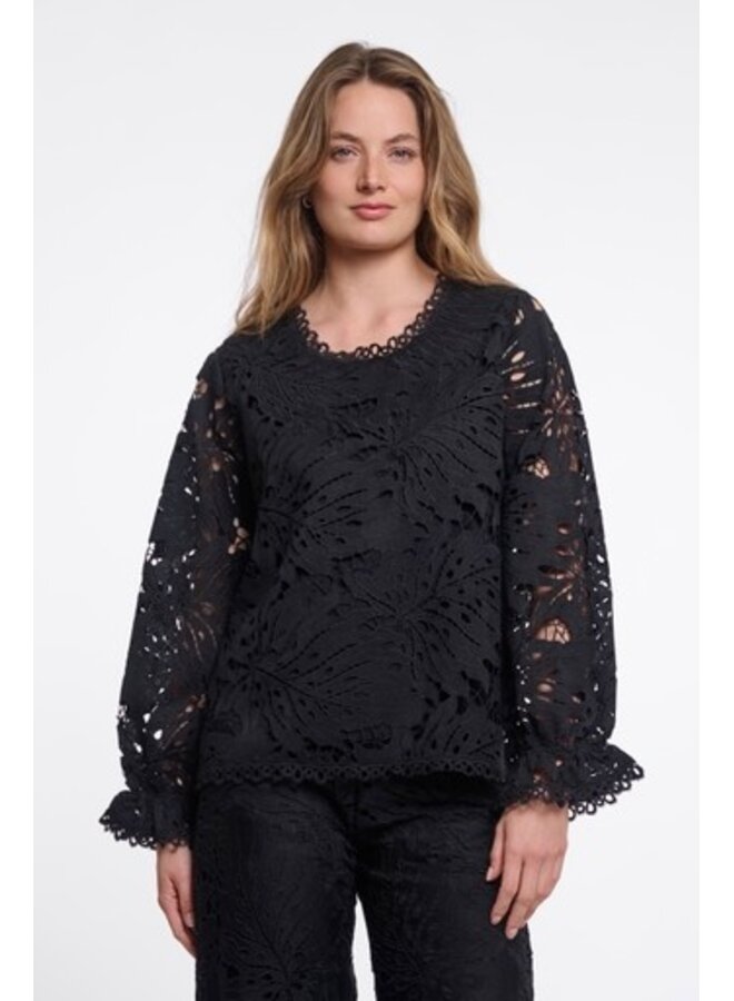 Rodiana.7002611 Rino en Pelle Blouse with balloon sleeves Black