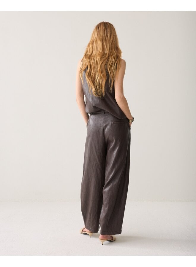 4s3043-12526 754 Summum Balloon trouser Soft faux leather  Dark chocolate