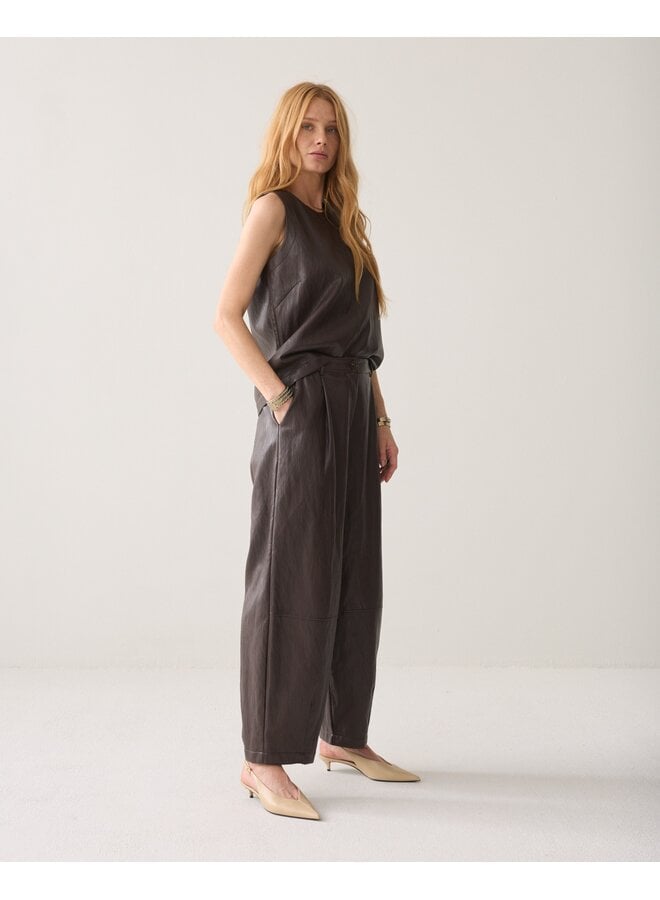 4s3043-12526 754 Summum Balloon trouser Soft faux leather  Dark chocolate