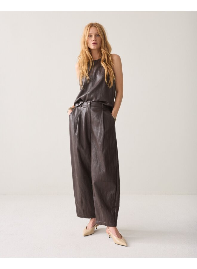4s3043-12526 754 Summum Balloon trouser Soft faux leather  Dark chocolate