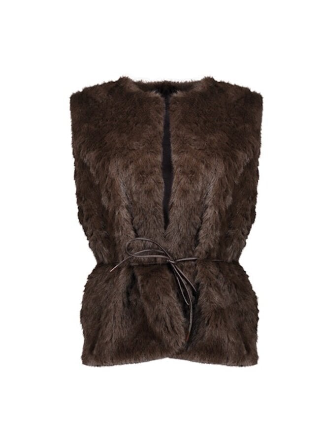 65536-70 785 Geisha Gilet im fur & belt dark brown