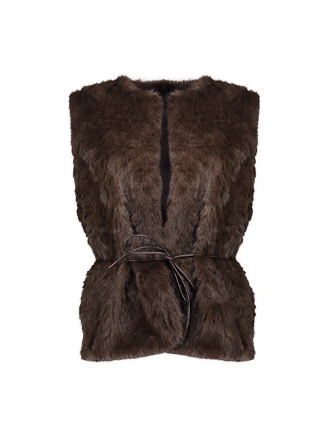 65536-70 785 Geisha Gilet im fur & belt dark brown