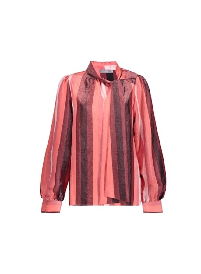 63584-32 420 Geisha Blouse stripes pink/coral/burgundy