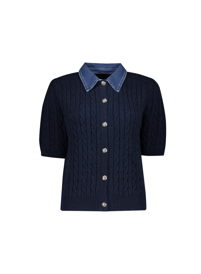 64507-10 675 Geisha Cardigan + denim collar navy/denim