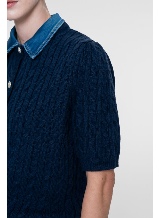64507-10 675 Geisha Cardigan + denim collar navy/denim