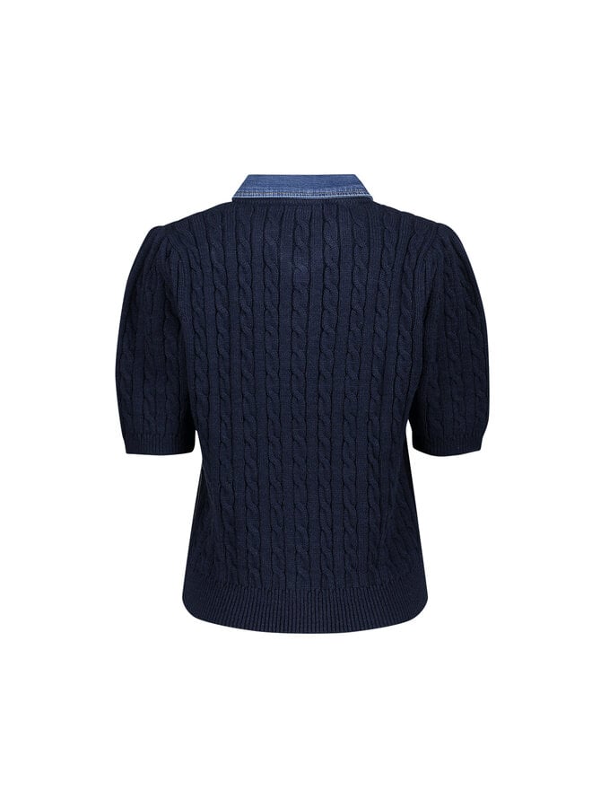 64507-10 675 Geisha Cardigan + denim collar navy/denim