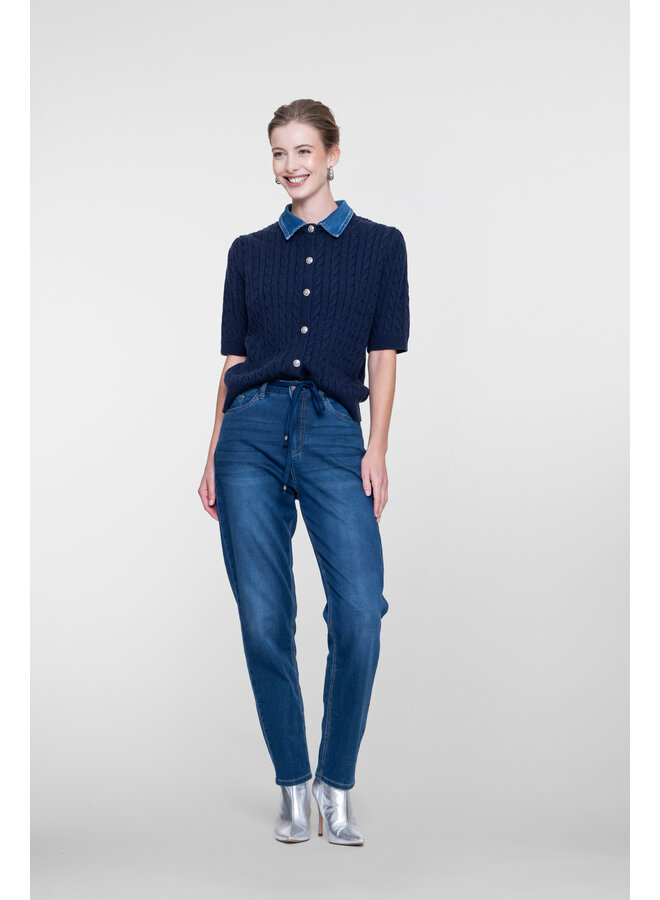 64507-10 675 Geisha Cardigan + denim collar navy/denim