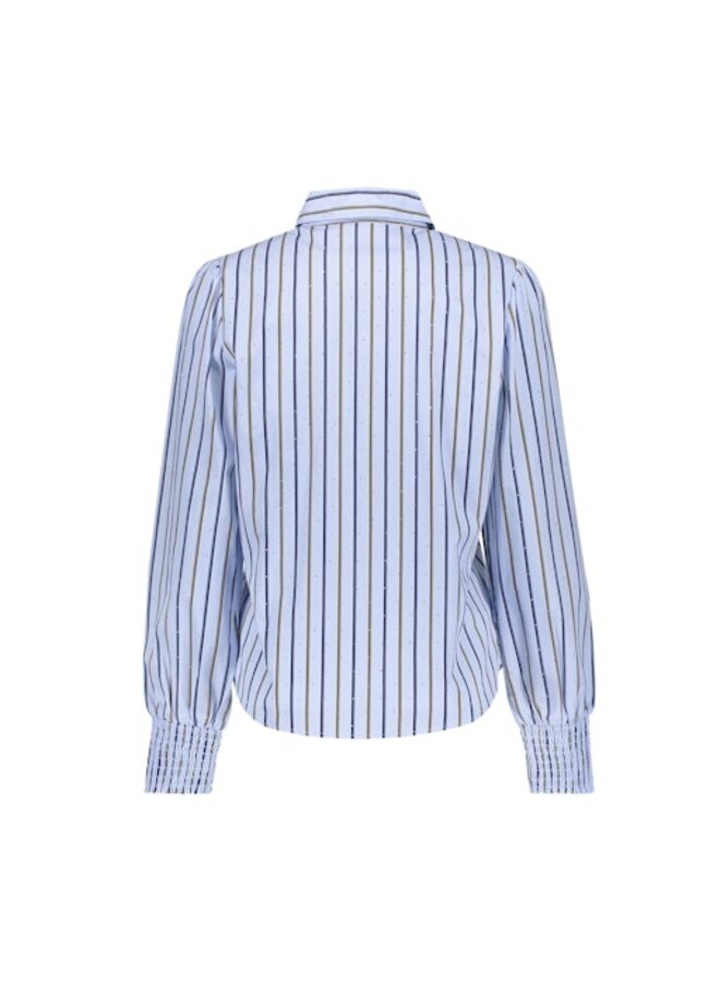 63566-21 600 Geisha Blouse pinstripe rhinestones light blue
