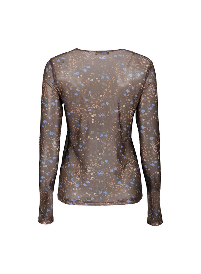 62584-14 775 Geisha Top mesh small flowers brown/blue