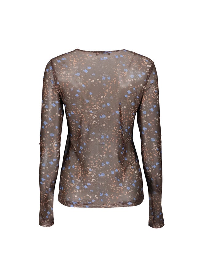 62584-14 775 Geisha Top mesh small flowers brown/blue