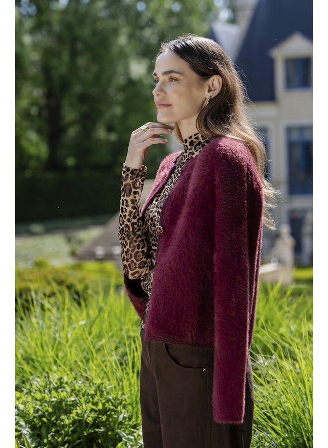 64508-10 480 Geisha Cardigan hairy burgundy