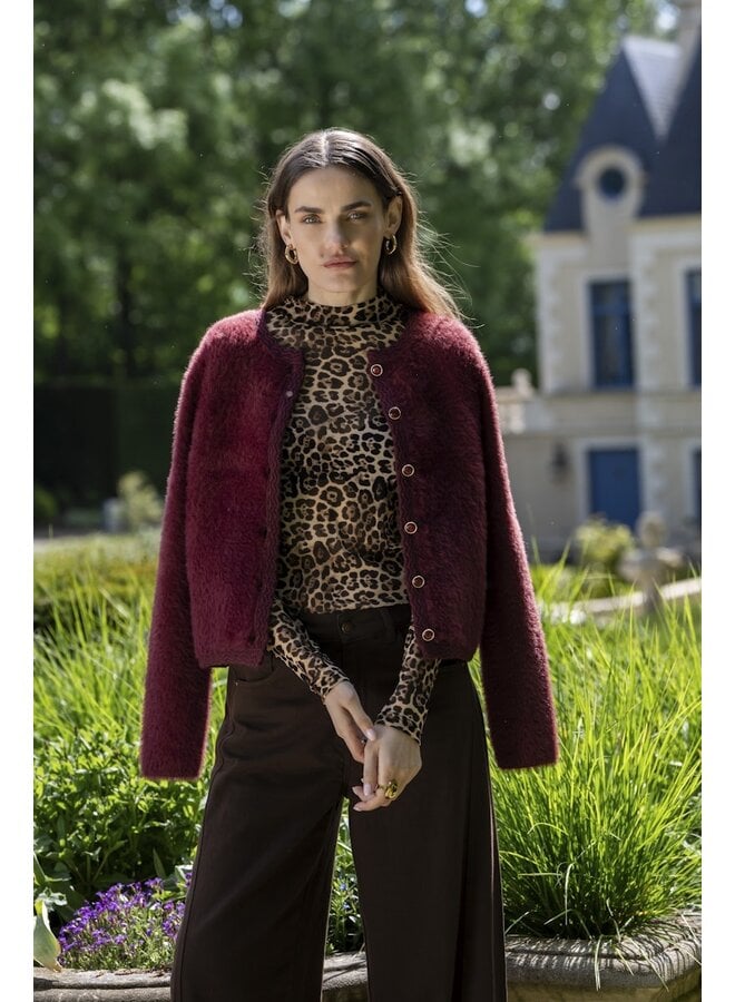 64508-10 480 Geisha Cardigan hairy burgundy