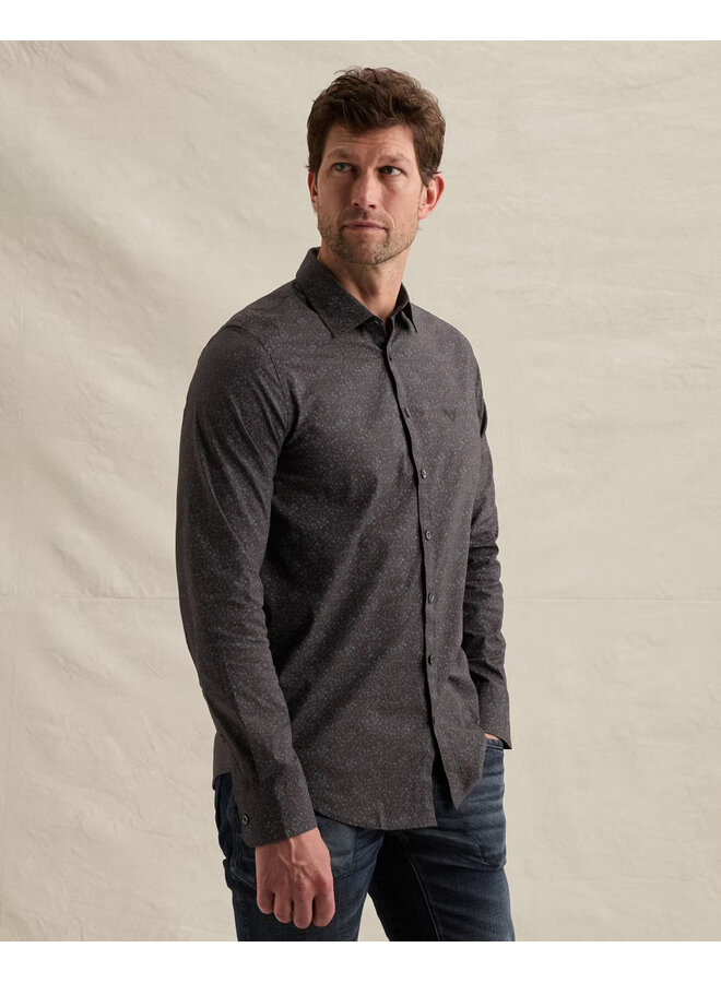 PSI2609252 9140 PME Legend Long sleeve shirt Print on poplin stretch Obsidian