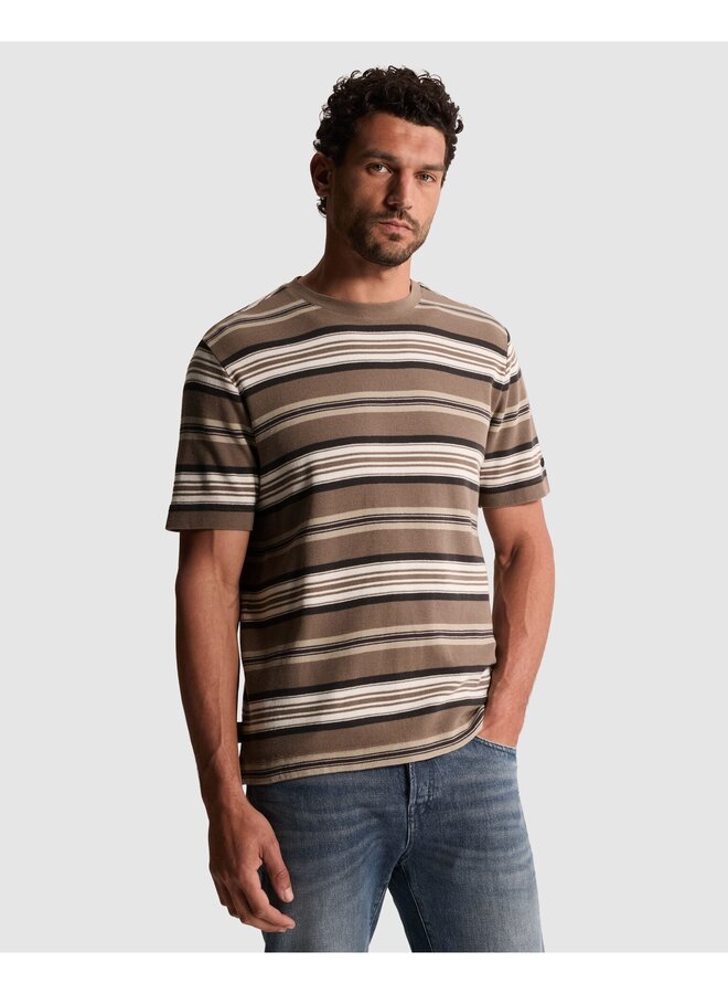 CTSS2609583 8026 Cast Iron Short sleeve r-neck regular fit waffle stripe Walnut
