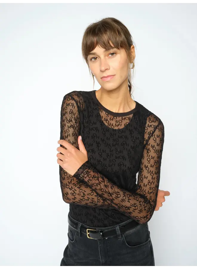 176020 801 Mos Mosh MMLoretta Mono Mesh Blouse Black
