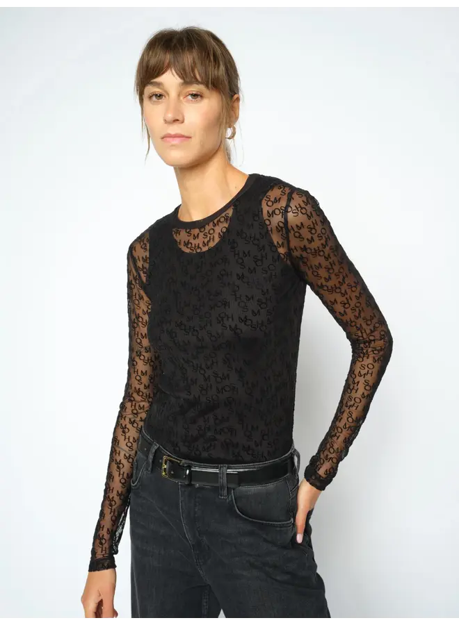 176020 801 Mos Mosh MMLoretta Mono Mesh Blouse Black