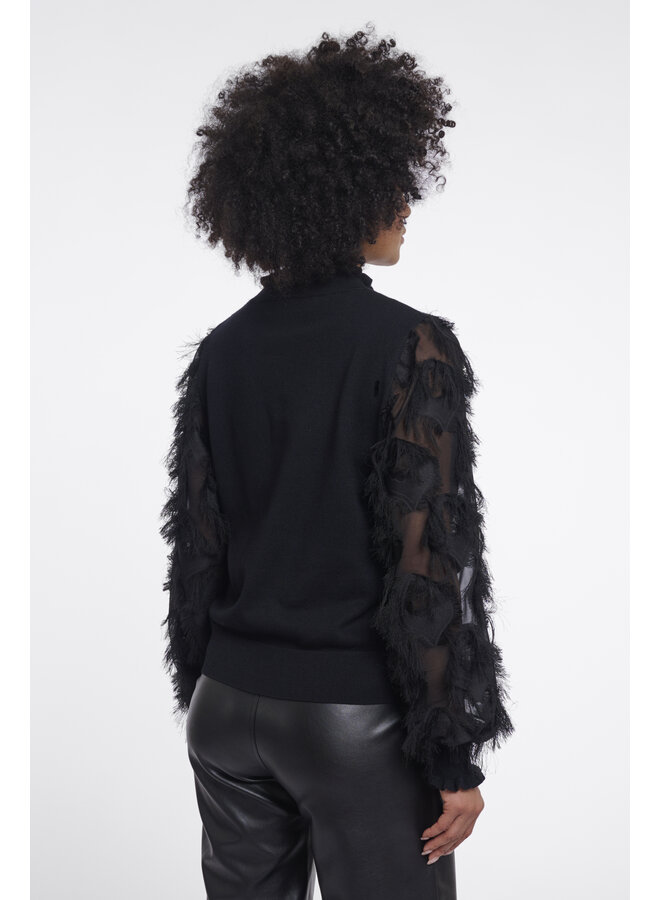 Janique.5002612 Rino en Pelle Knitted pullover with fancy long sleeves Black