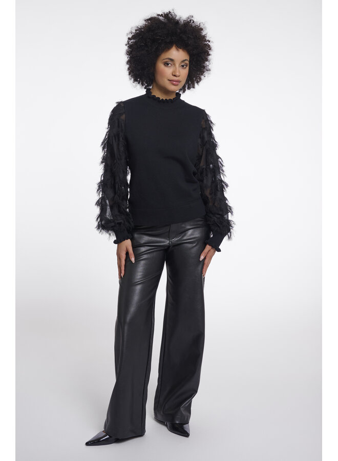 Janique.5002612 Rino en Pelle Knitted pullover with fancy long sleeves Black