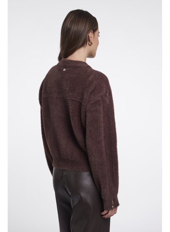 Bento.5002612 Rino en Pelle Short cardigan with zipper closure Coffee roast