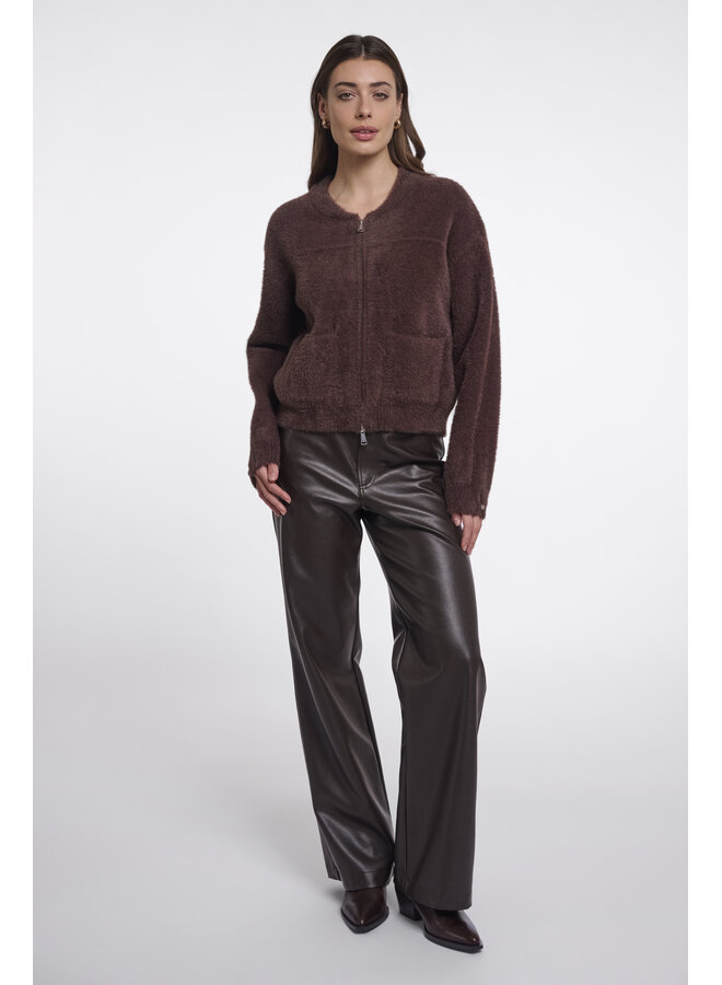 Bento.5002612 Rino en Pelle Short cardigan with zipper closure Coffee roast