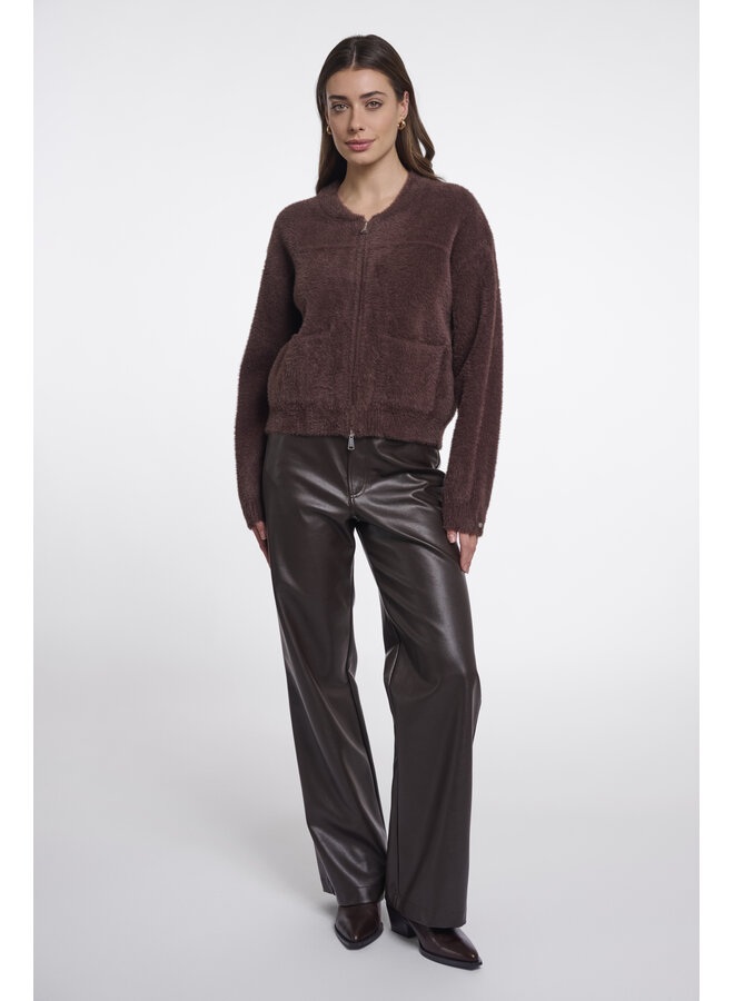 Bento.5002612 Rino en Pelle Short cardigan with zipper closure Coffee roast