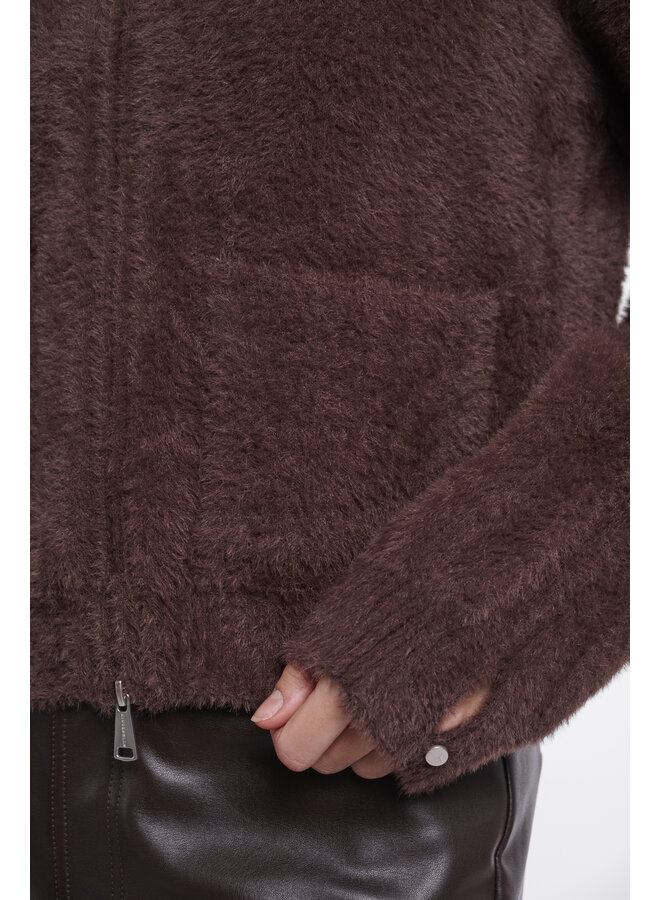 Bento.5002612 Rino en Pelle Short cardigan with zipper closure Coffee roast