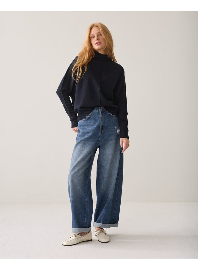 7s8043-70088 495 Summum Batwing sweater Soft melange knit Midnight blue