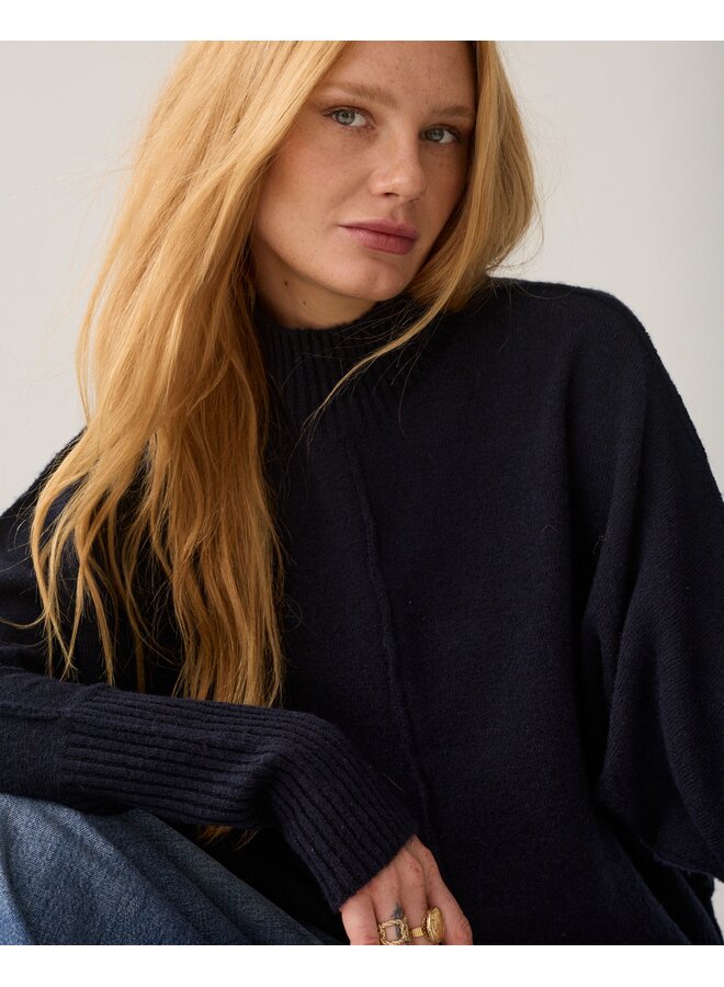 7s8043-70088 495 Summum Batwing sweater Soft melange knit Midnight blue